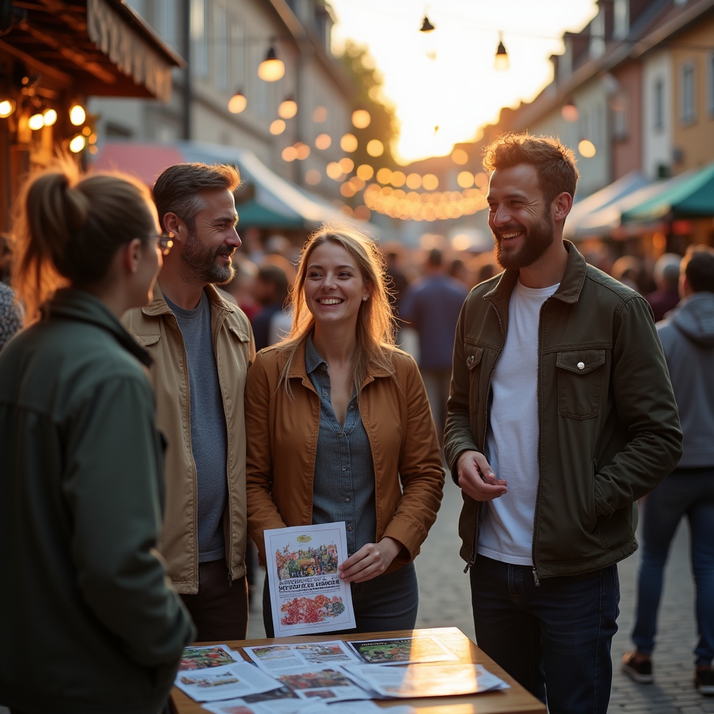 Menschen bei einem Straßenfest im Gespräch über gemeinschaftliches Engagement