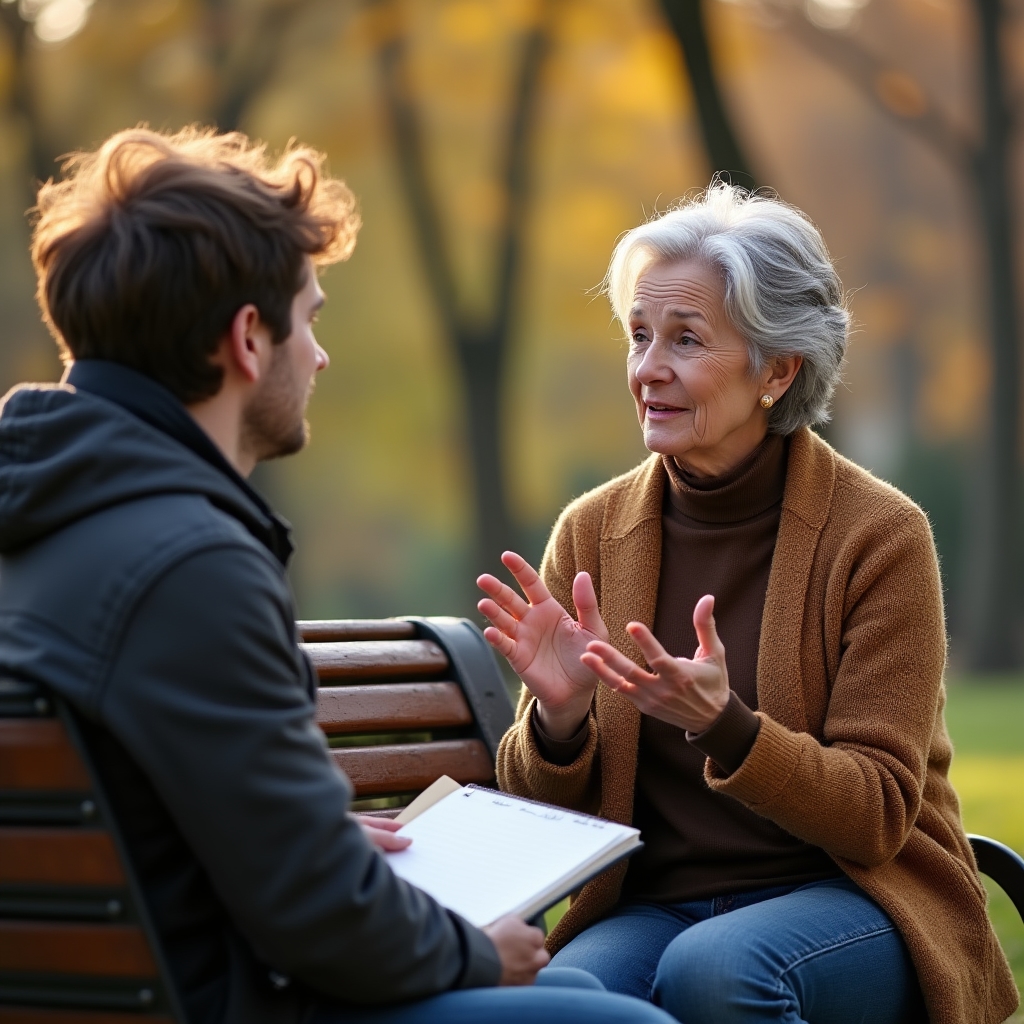 Zwei Personen sprechen im Park über die Erfahrungen im Vereinsvorstand